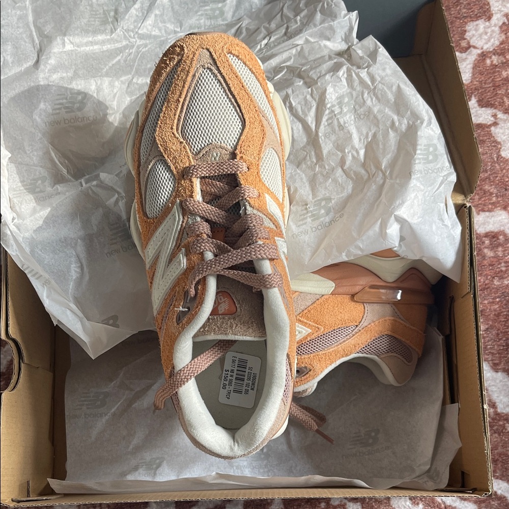 New Balance 9060 Shoes in Orange, taupe, and cream - Picture 3 of 6